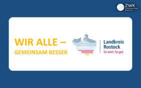 Logo LK Rostock plus gelber Schriftzug: Wir alle - gemeinsam besser