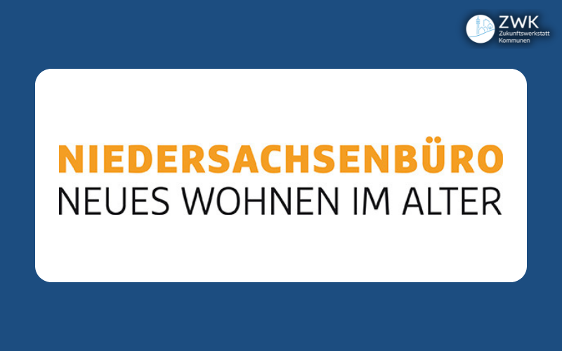 Gelbe Schrift: Niedersachsenbüro; schwarze Schrift: Neues Wohnen im Alter